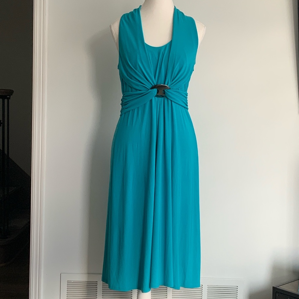 Evan Picone Teal Sleeveless Knot-Front Midi Dress Size 6